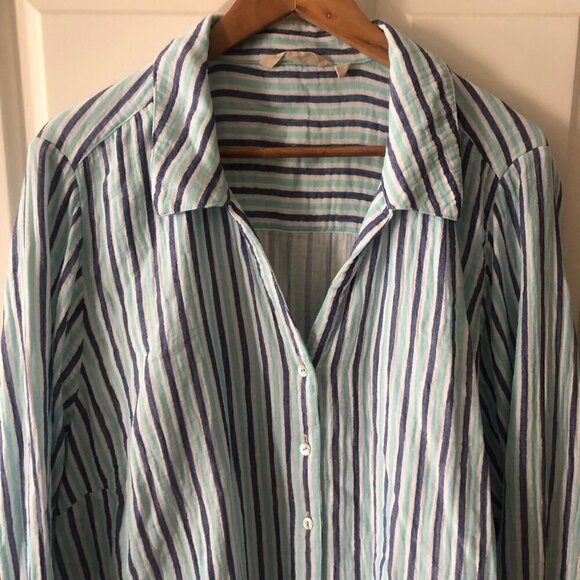 Soft Surroundings Blouse Aqua Blue Stripe Escambia Gauze Tunic Shirt Size 3X - Picture 13 of 13